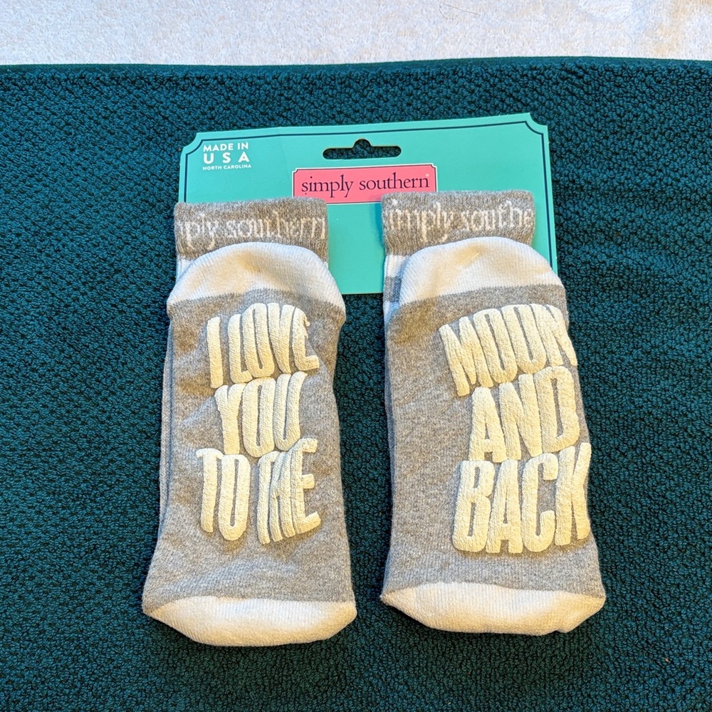 Simply Southern Gray and White Crew Socks - 'I Love You to the moon and back”